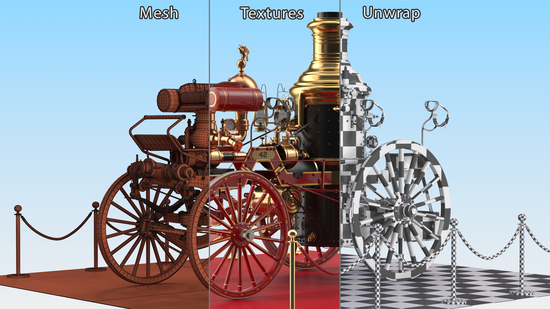 3D Retro Steam Fire Engine Exhibit