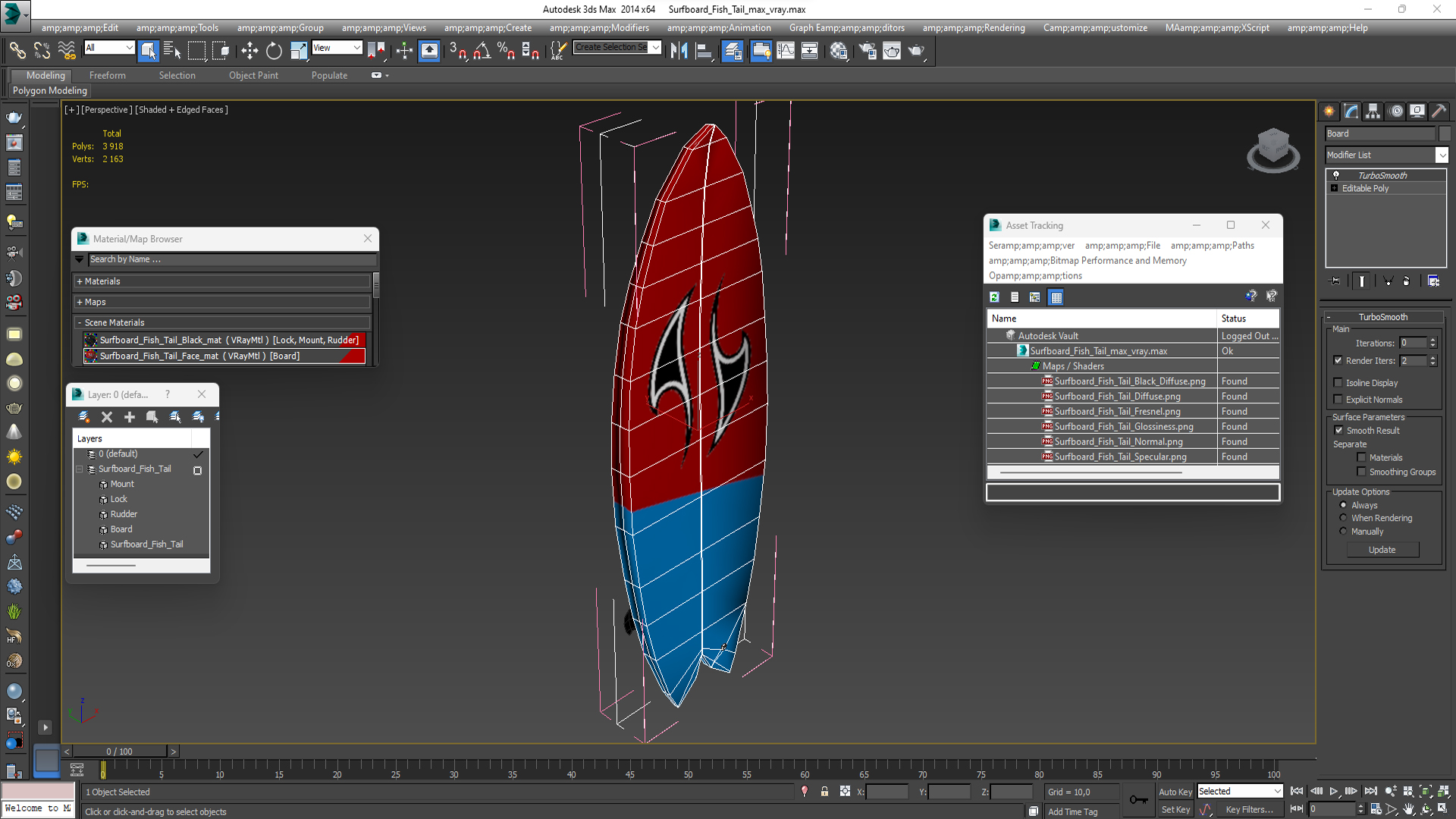 Surfboard Fish Tail 3D model