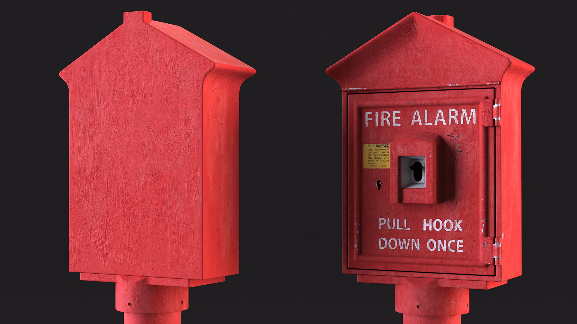 3D model Retro Fire Alarm Call Box Aged