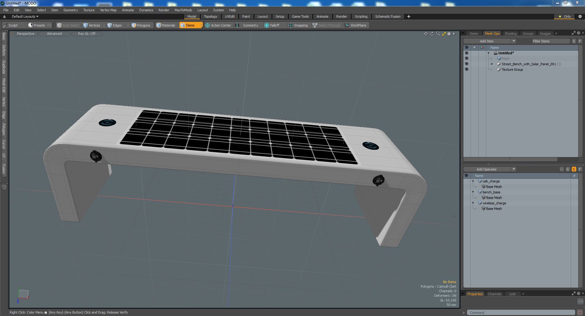 Street Bench with Solar Panel 3D model