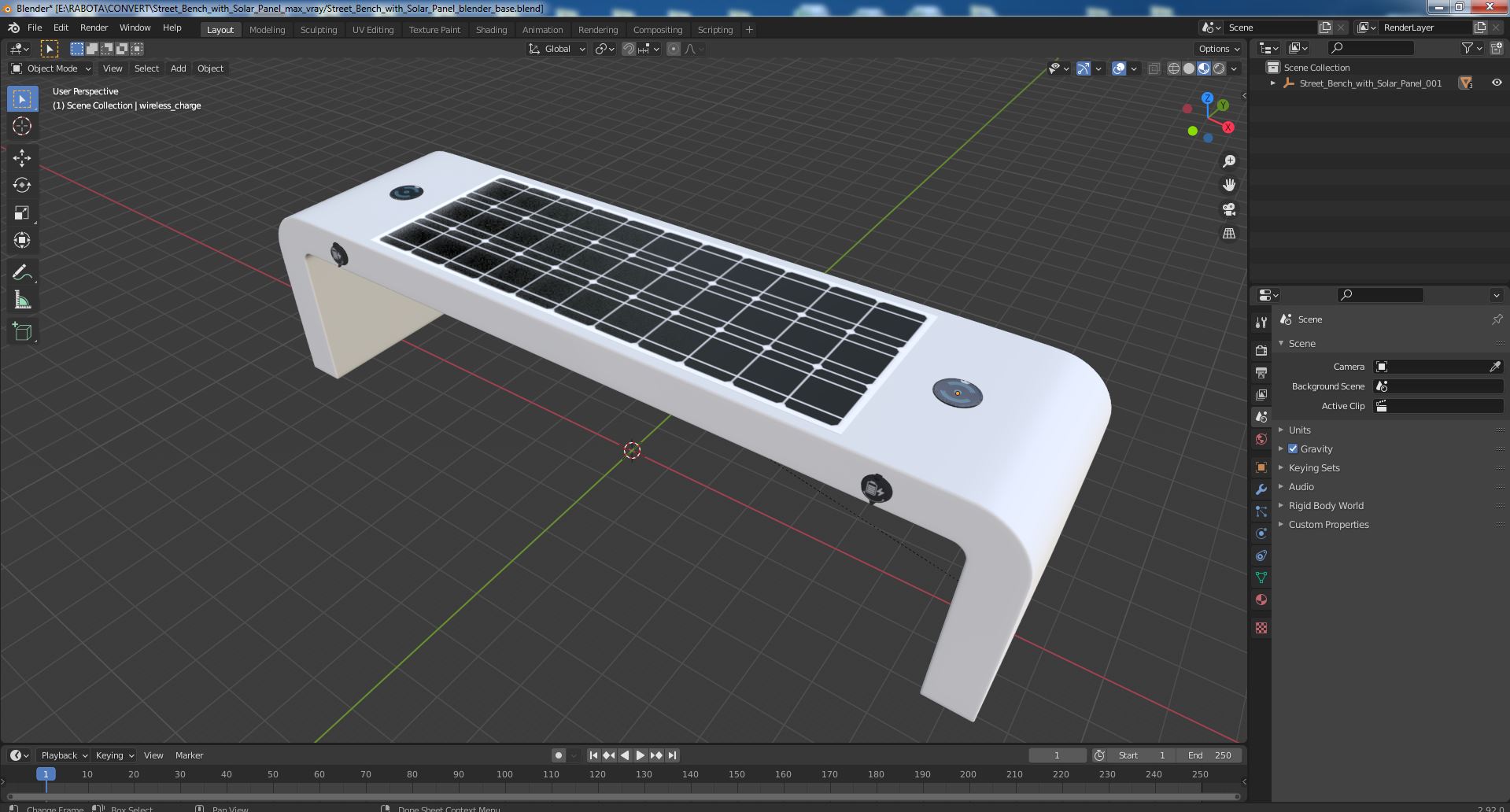 Street Bench with Solar Panel 3D model