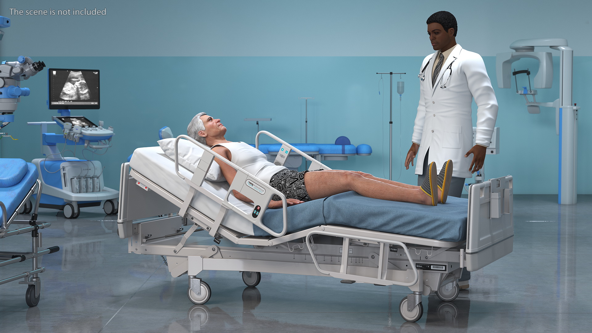 3D Patient on Hospital Bed 2 and Doctor