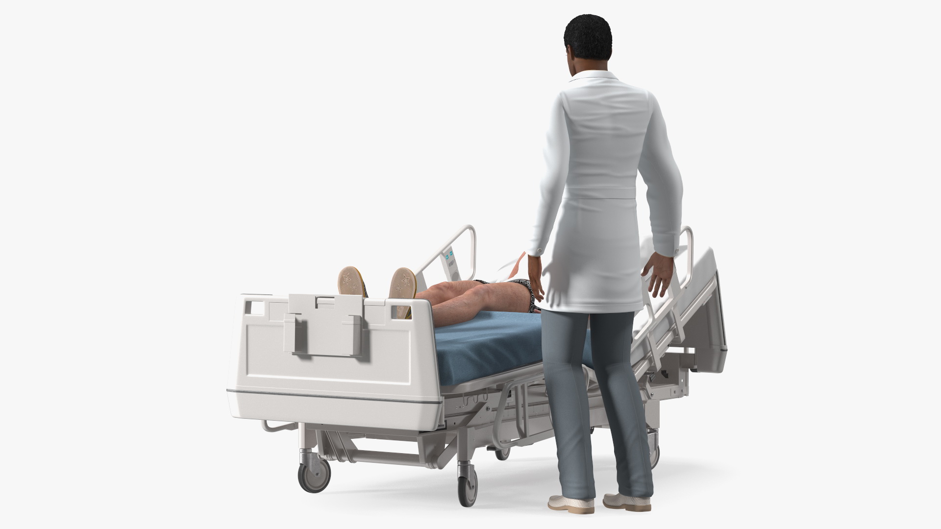 3D Patient on Hospital Bed 2 and Doctor