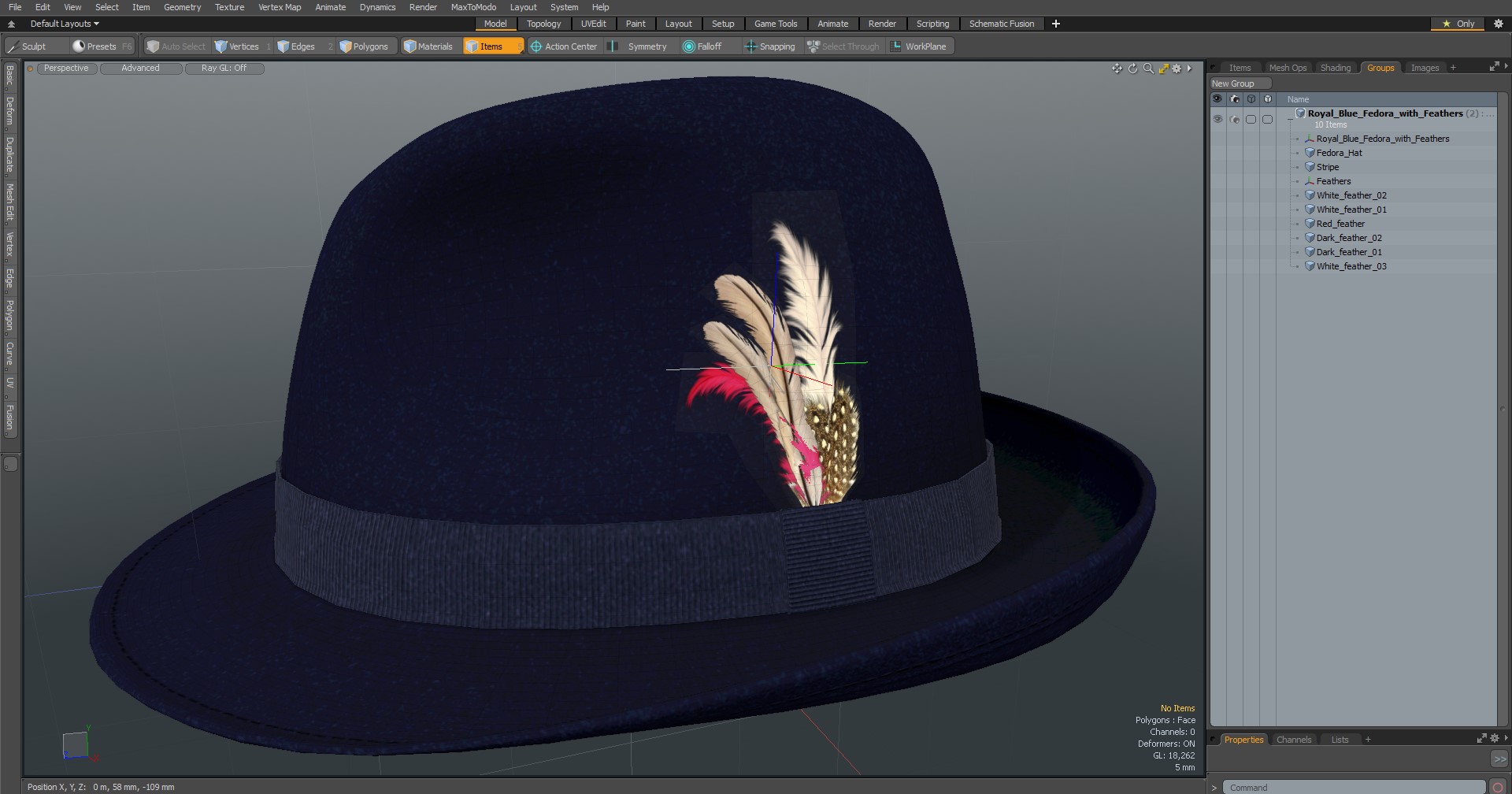 3D Royal Blue Fedora With Feathers