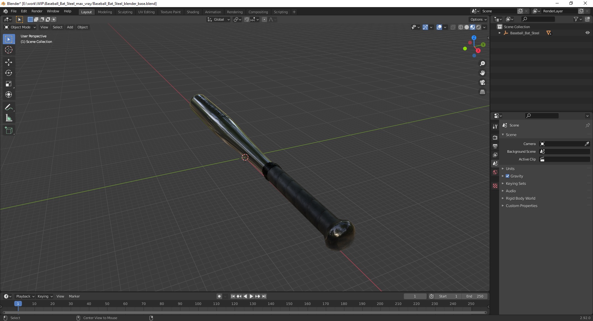 3D Baseball Bat Steel model