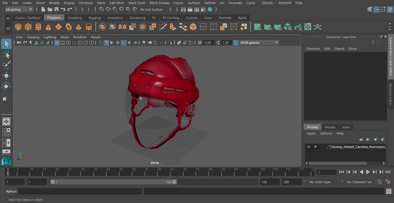 3D Hockey Helmet Carolina Hurricanes model