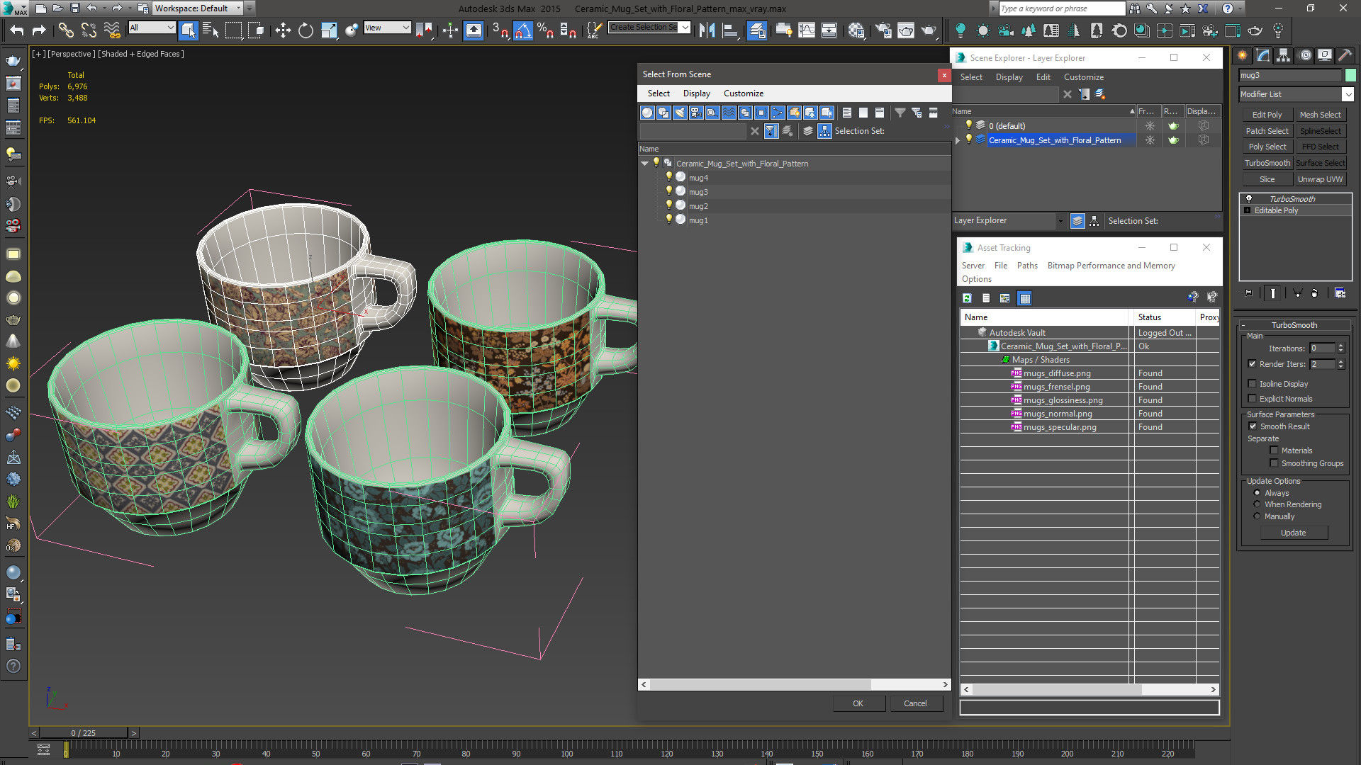 3D model Ceramic Mug Set with Floral Pattern