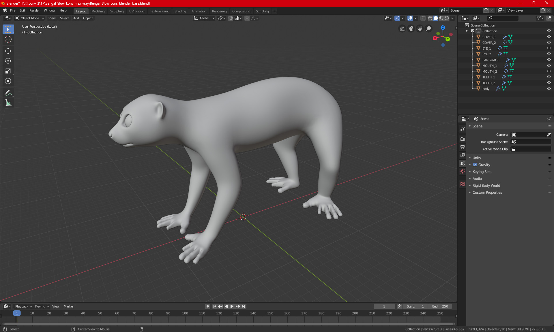 Bengal Slow Loris 3D