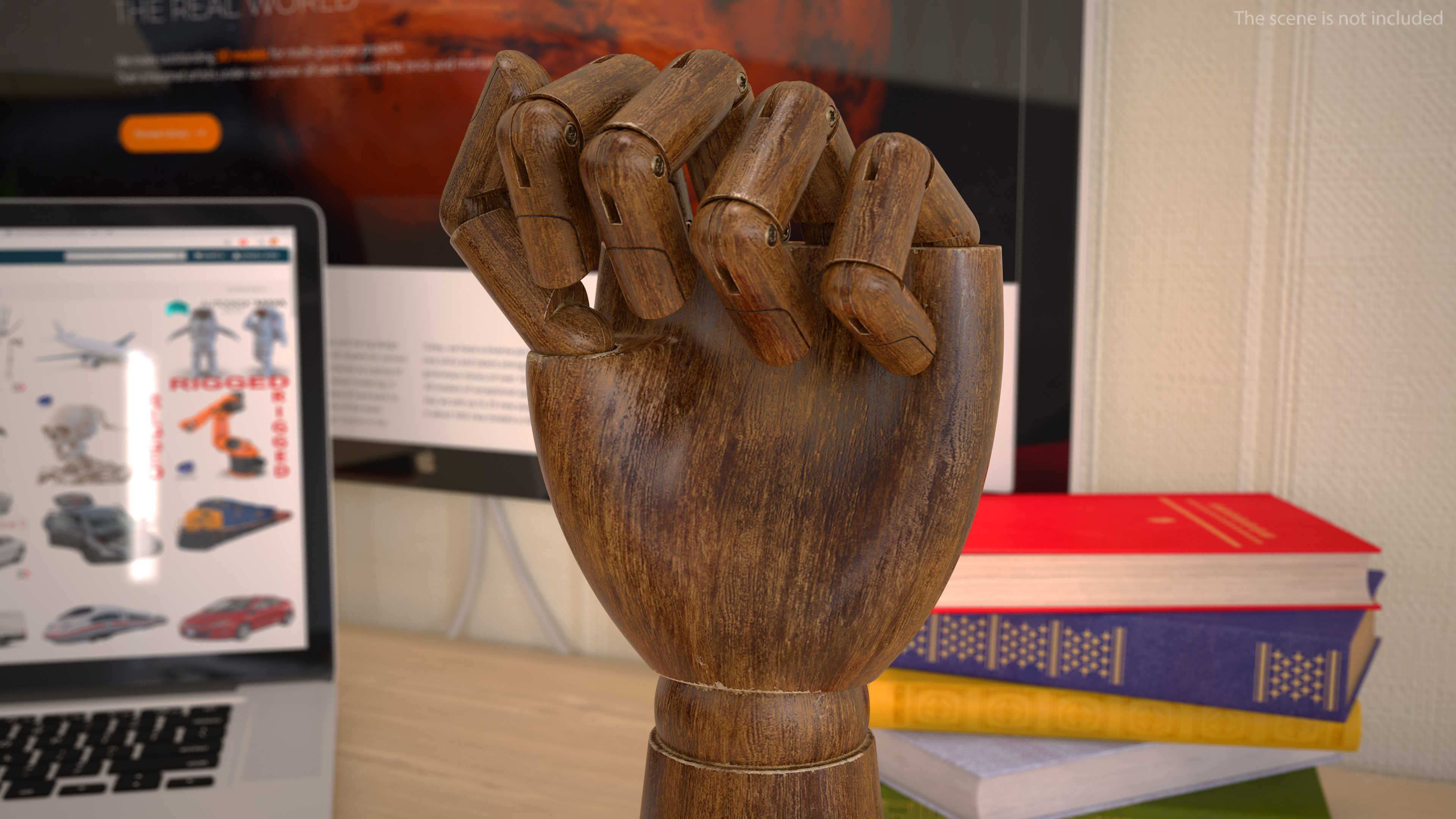 3D model Hand with Posable Fingers Dark Wood Fist Pose