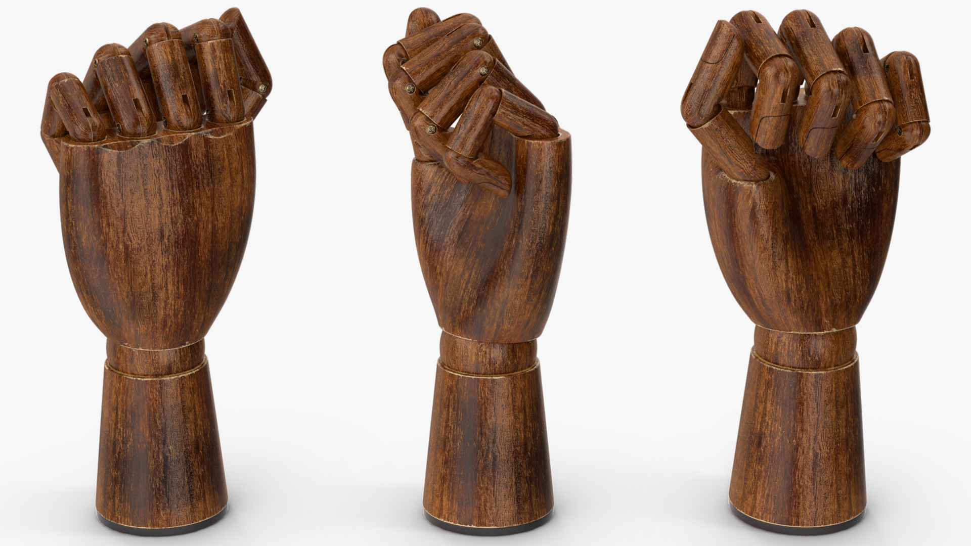 3D model Hand with Posable Fingers Dark Wood Fist Pose