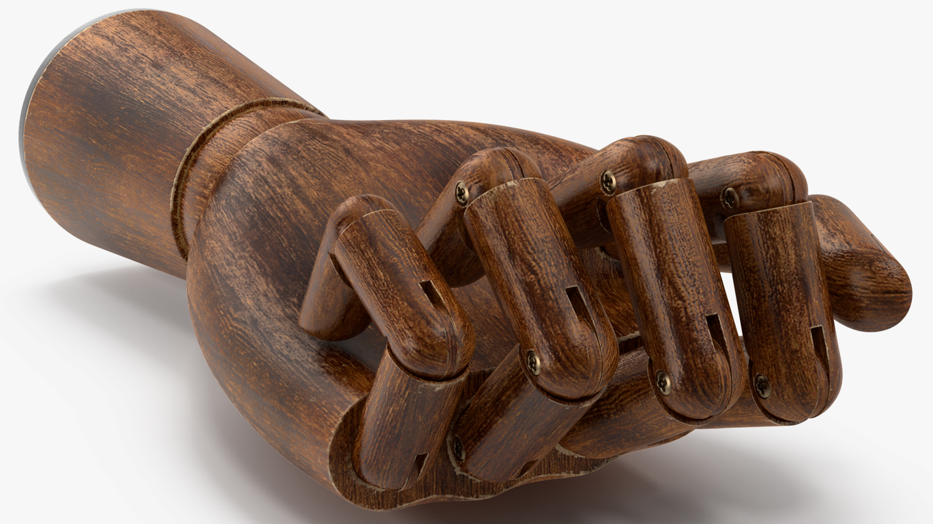 3D model Hand with Posable Fingers Dark Wood Fist Pose