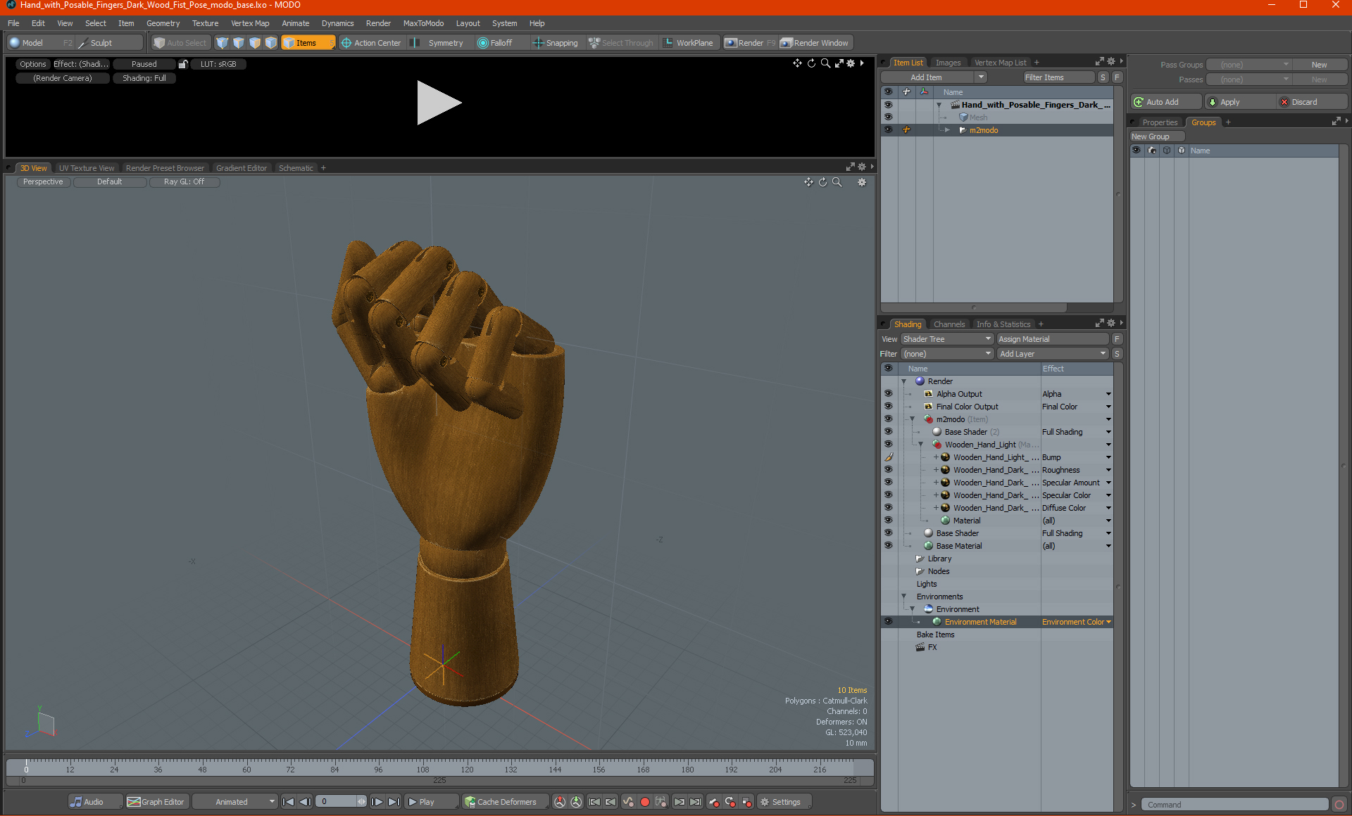 3D model Hand with Posable Fingers Dark Wood Fist Pose