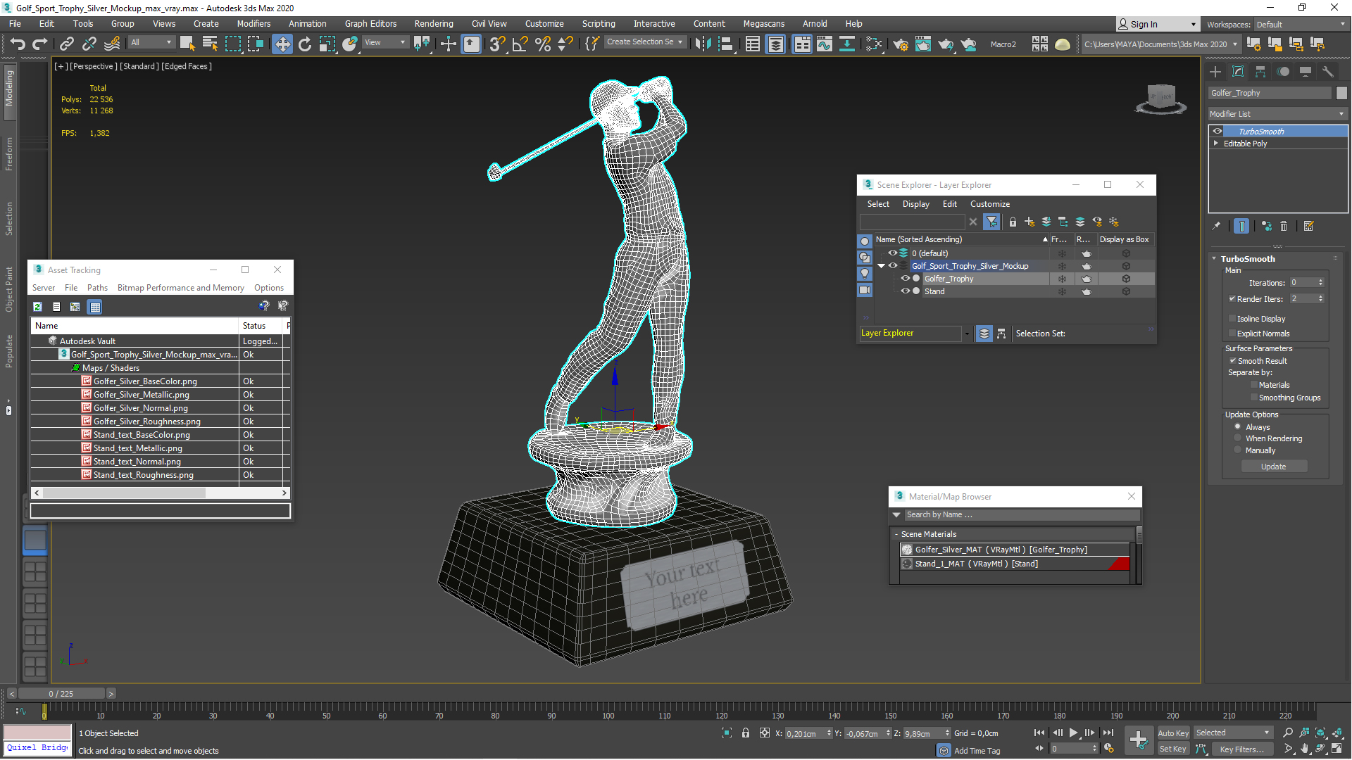 3D Golf Sport Trophy Silver Mockup