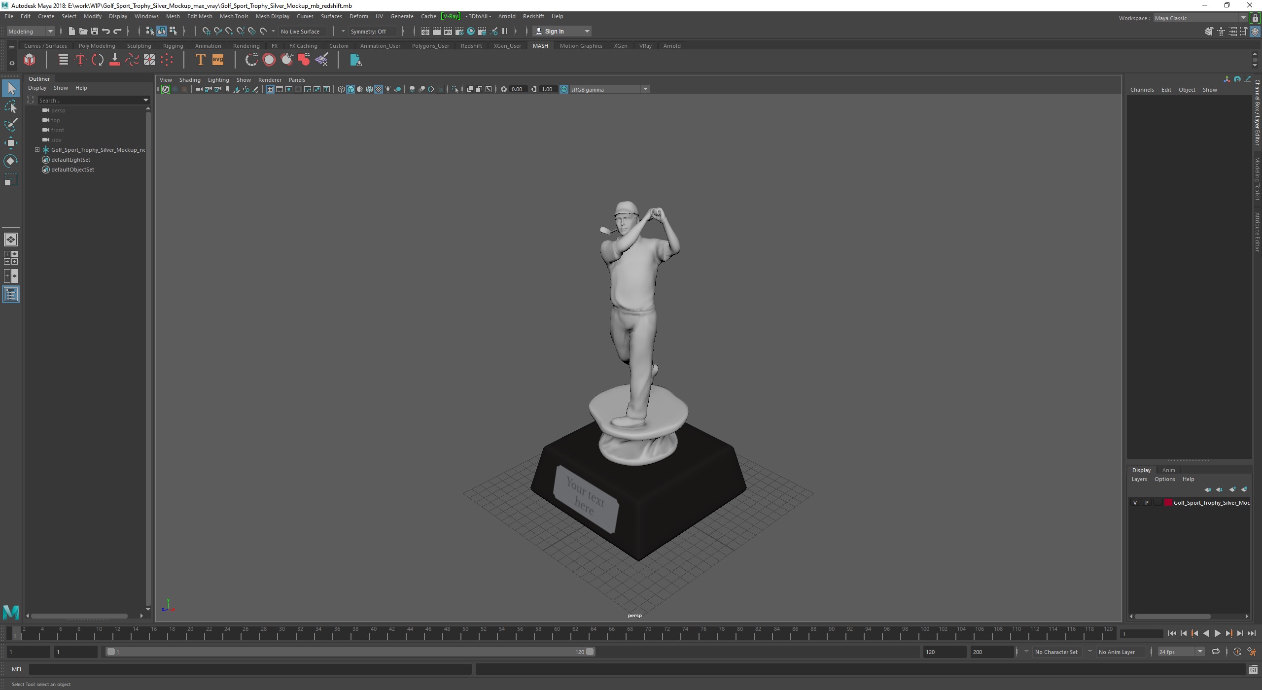 3D Golf Sport Trophy Silver Mockup