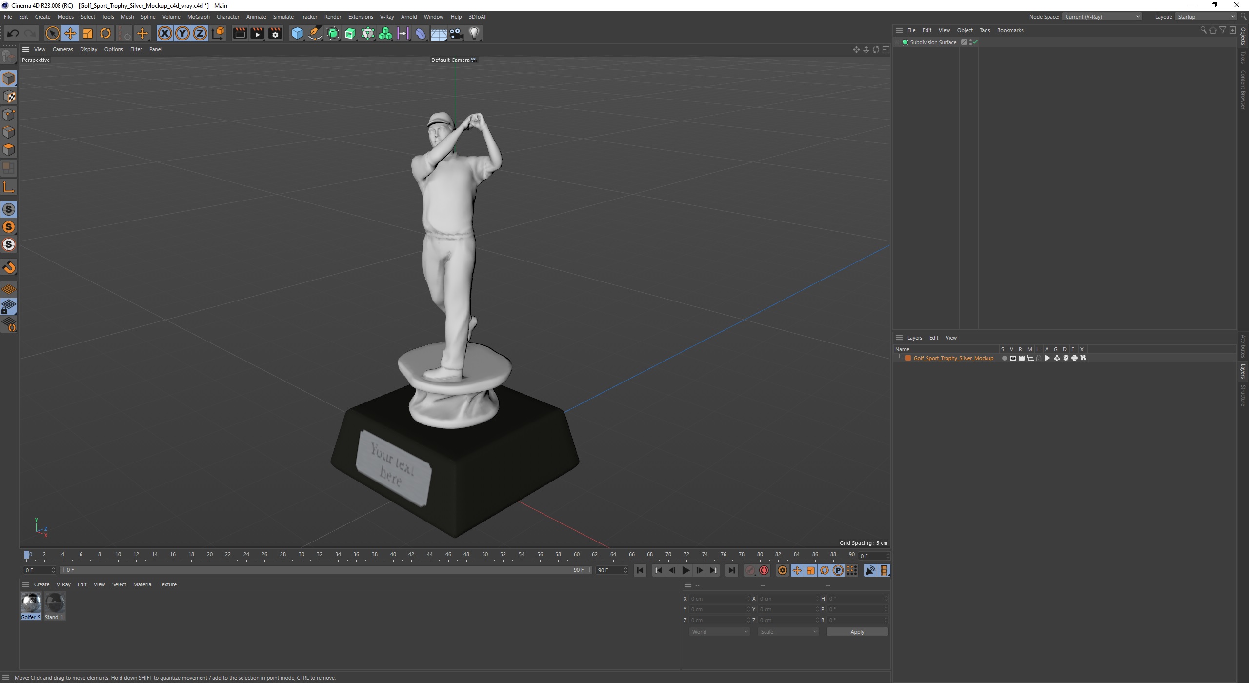 3D Golf Sport Trophy Silver Mockup