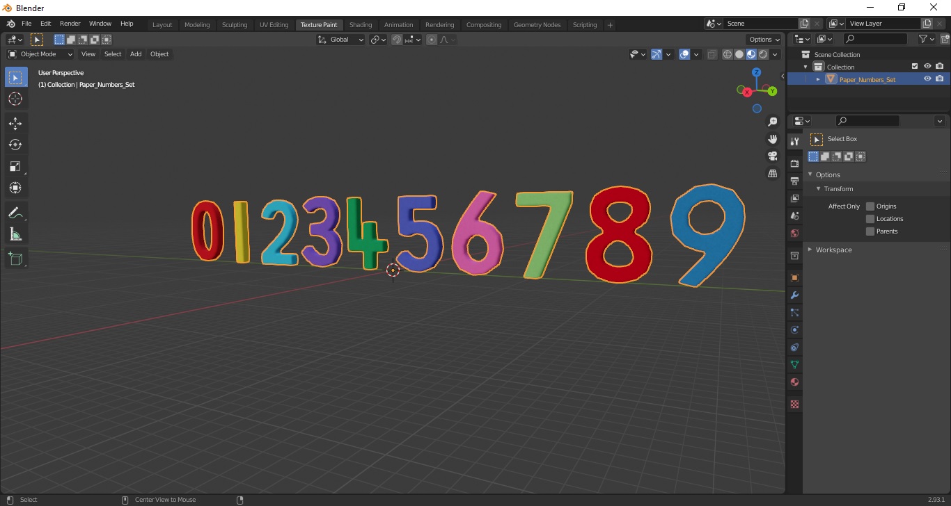 Paper Numbers Set 3D