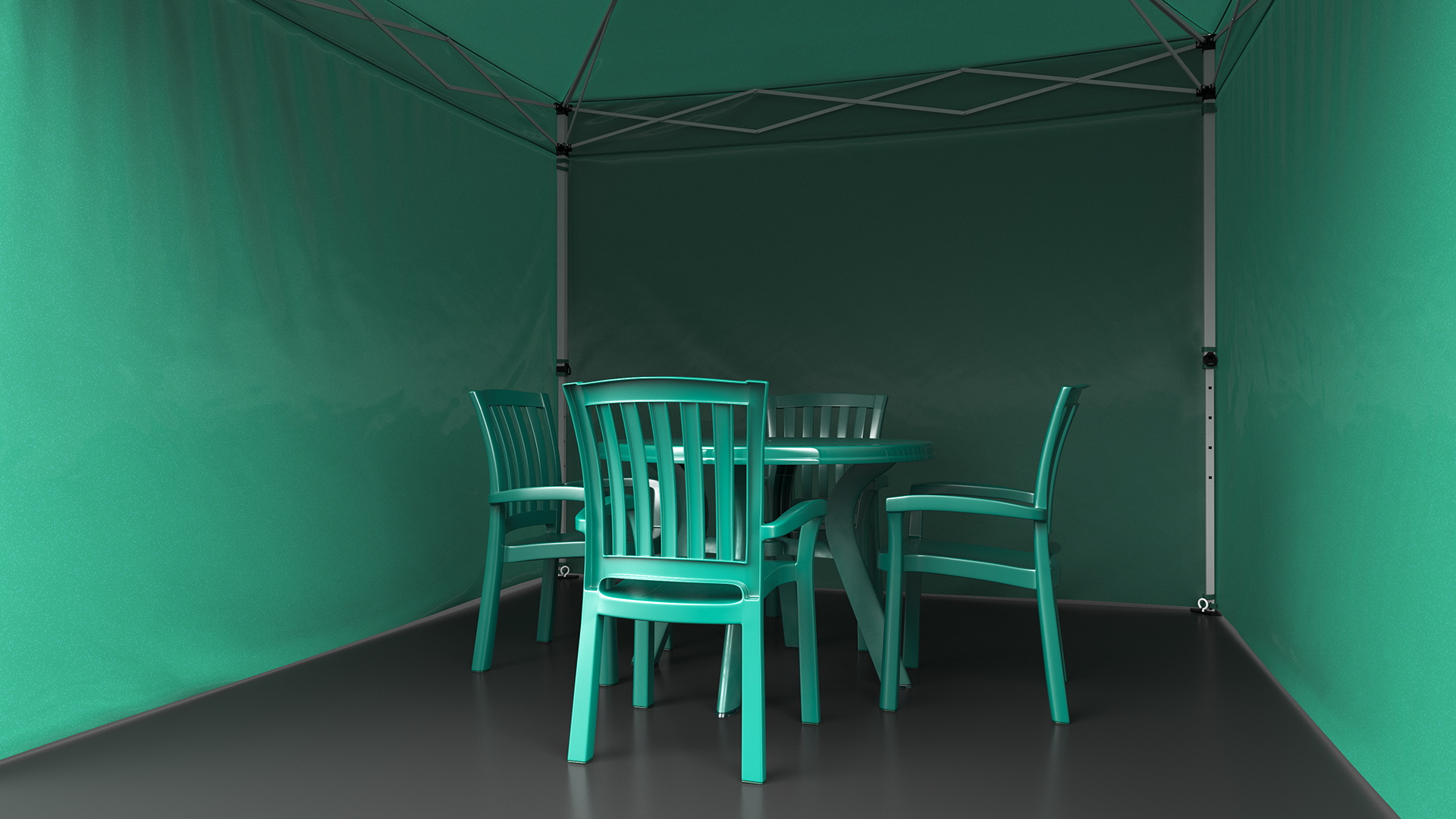 3D Green Outdoor Gazebo Tent with Plastic Furniture model