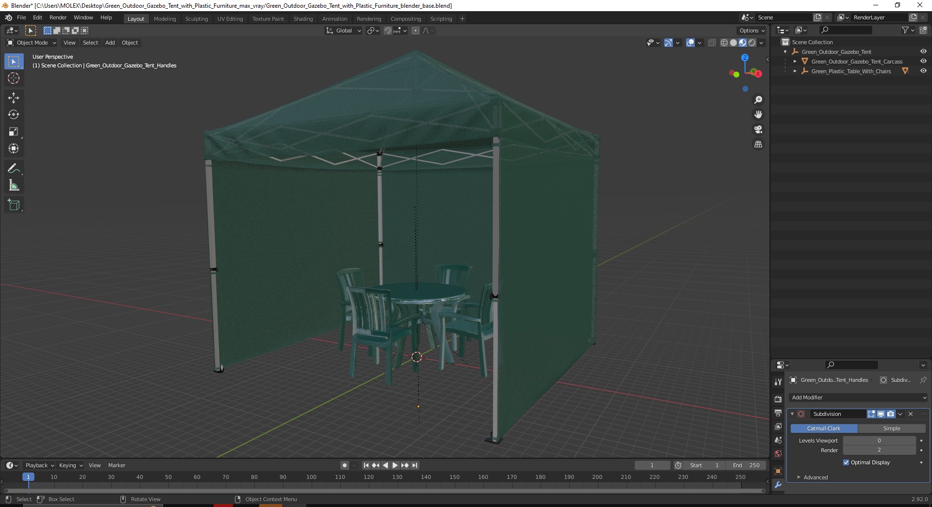 3D Green Outdoor Gazebo Tent with Plastic Furniture model