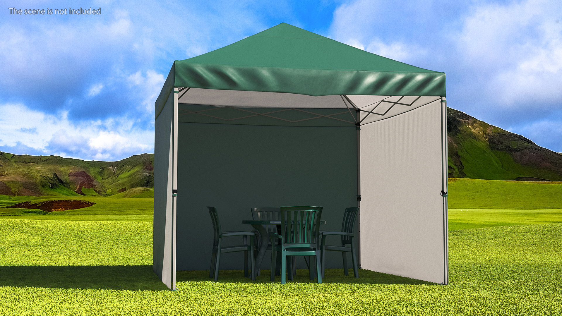 3D Green Outdoor Gazebo Tent with Plastic Furniture model