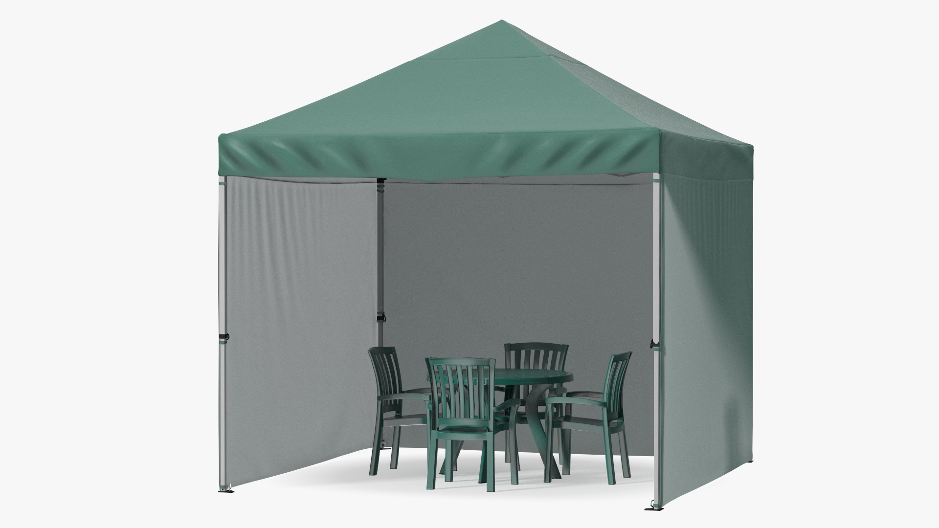 3D Green Outdoor Gazebo Tent with Plastic Furniture model