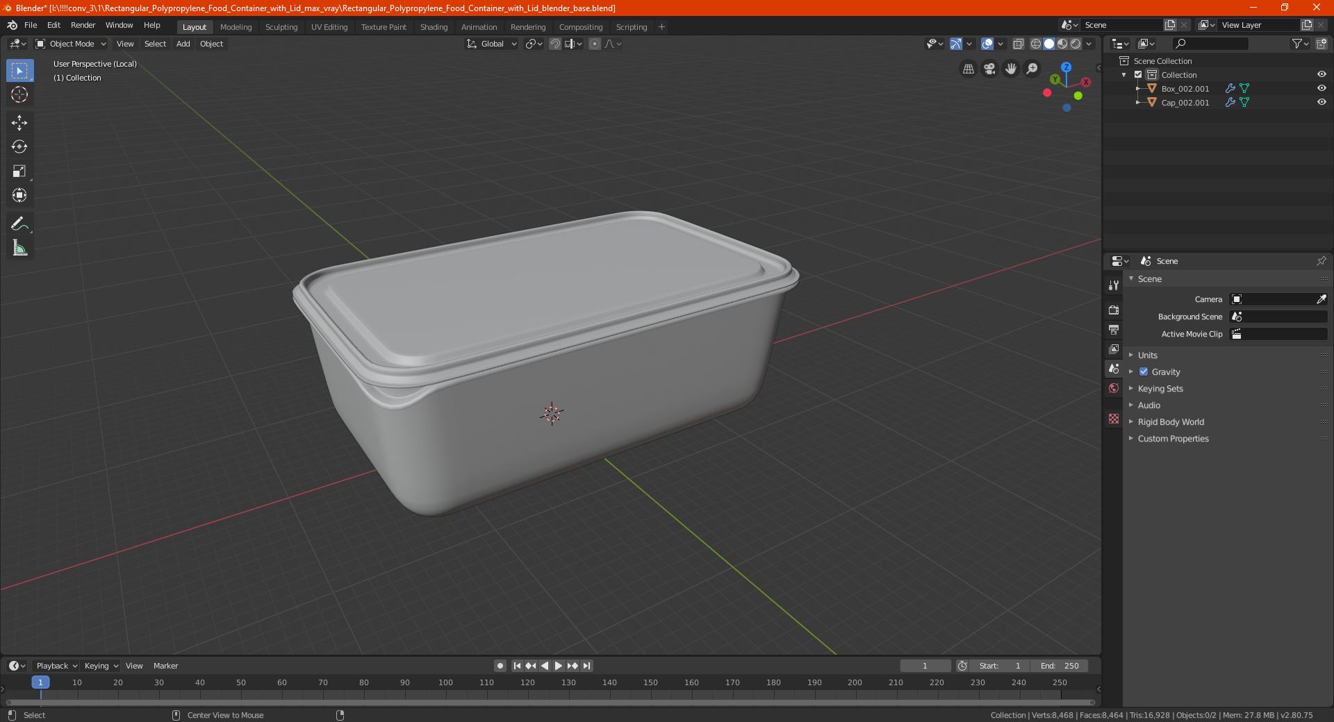 Rectangular Polypropylene Food Container with Lid 3D model