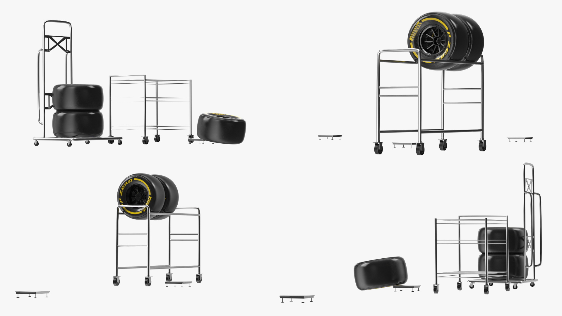 3D model Pit Stop Wheel Cart and Wheels