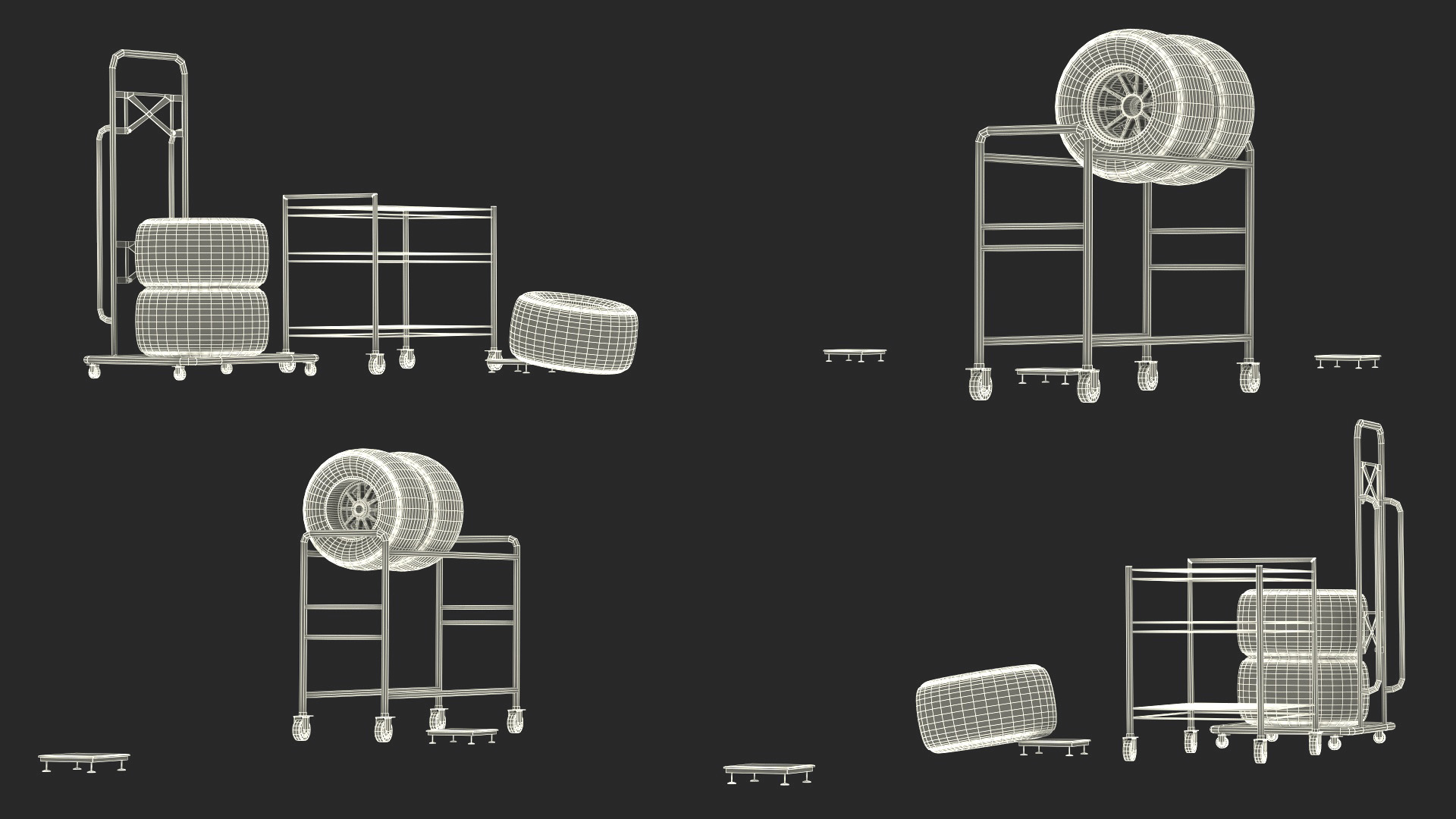 3D model Pit Stop Wheel Cart and Wheels