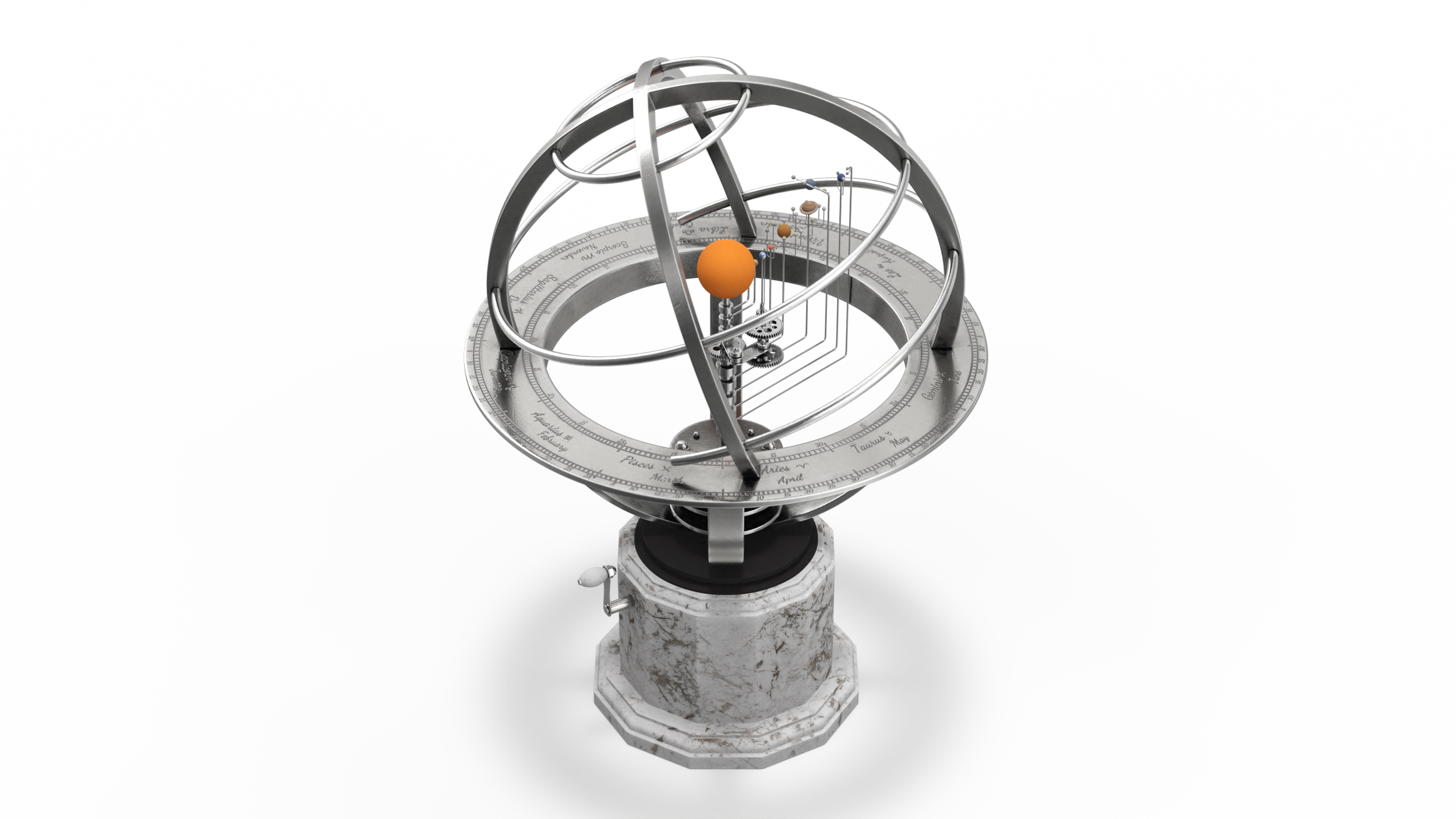 Science Art Grand Solar System Orrery Silver 3D model