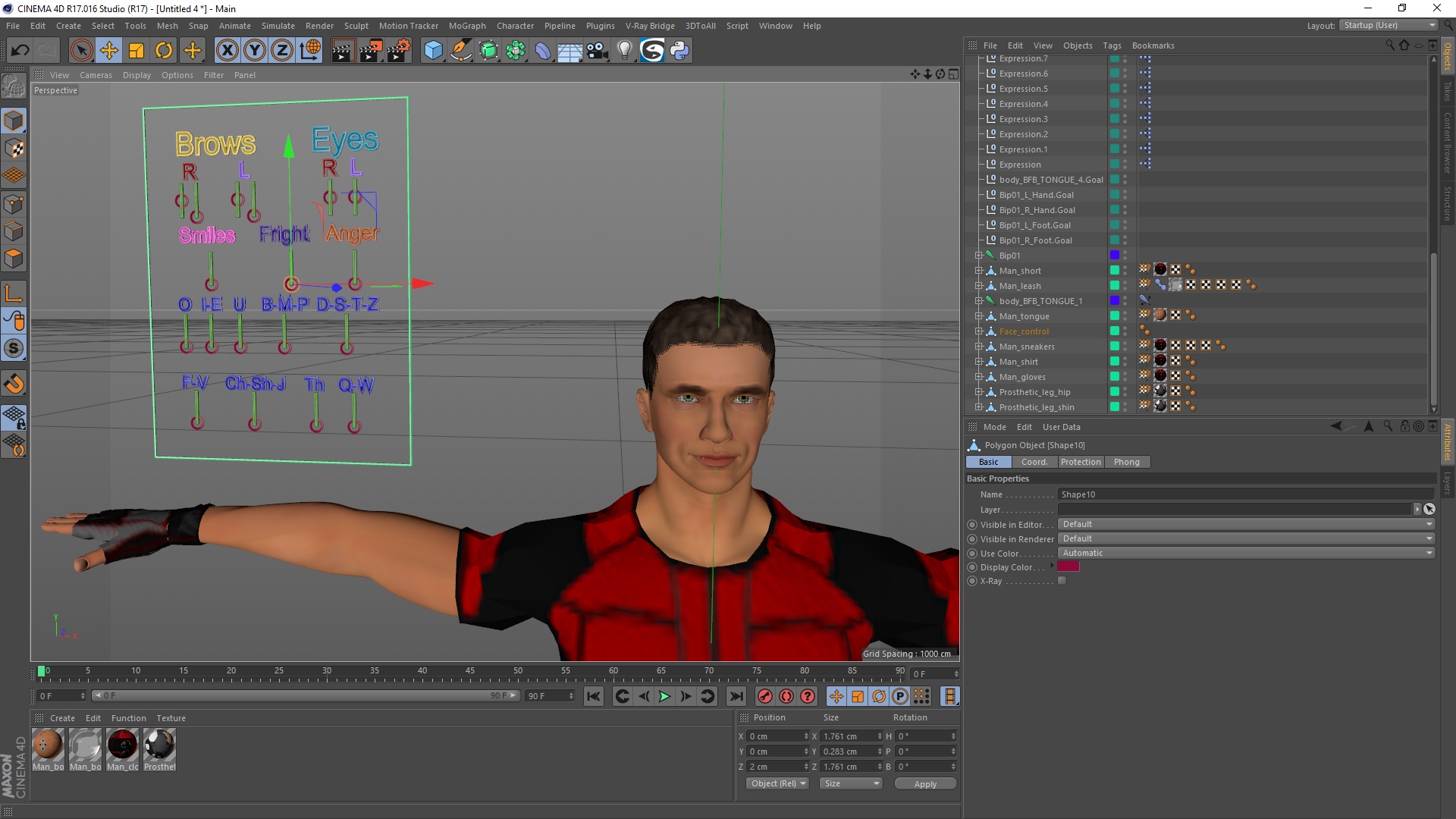 Man Wearing Lower Limb Prosthesis Rigged for Cinema 4D 3D model