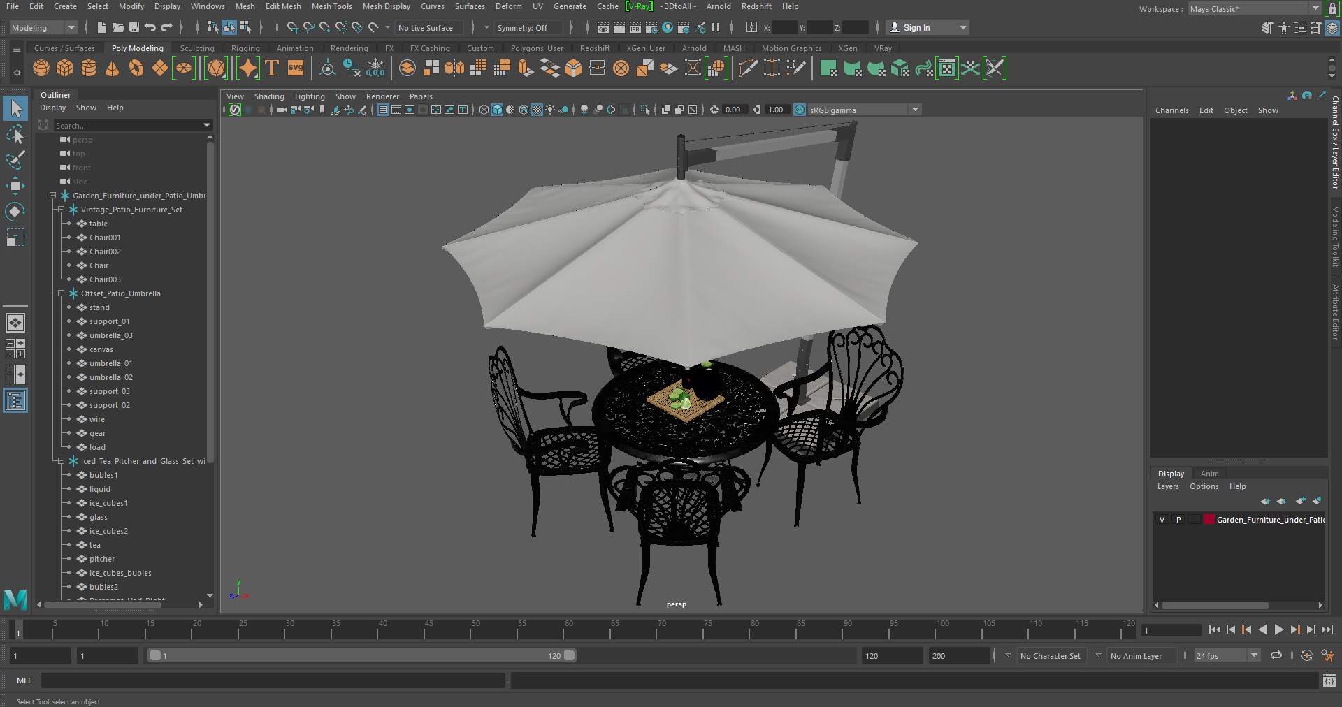 Garden Furniture under Patio Umbrella 3D