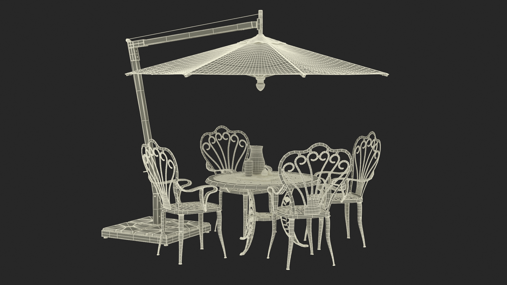 Garden Furniture under Patio Umbrella 3D