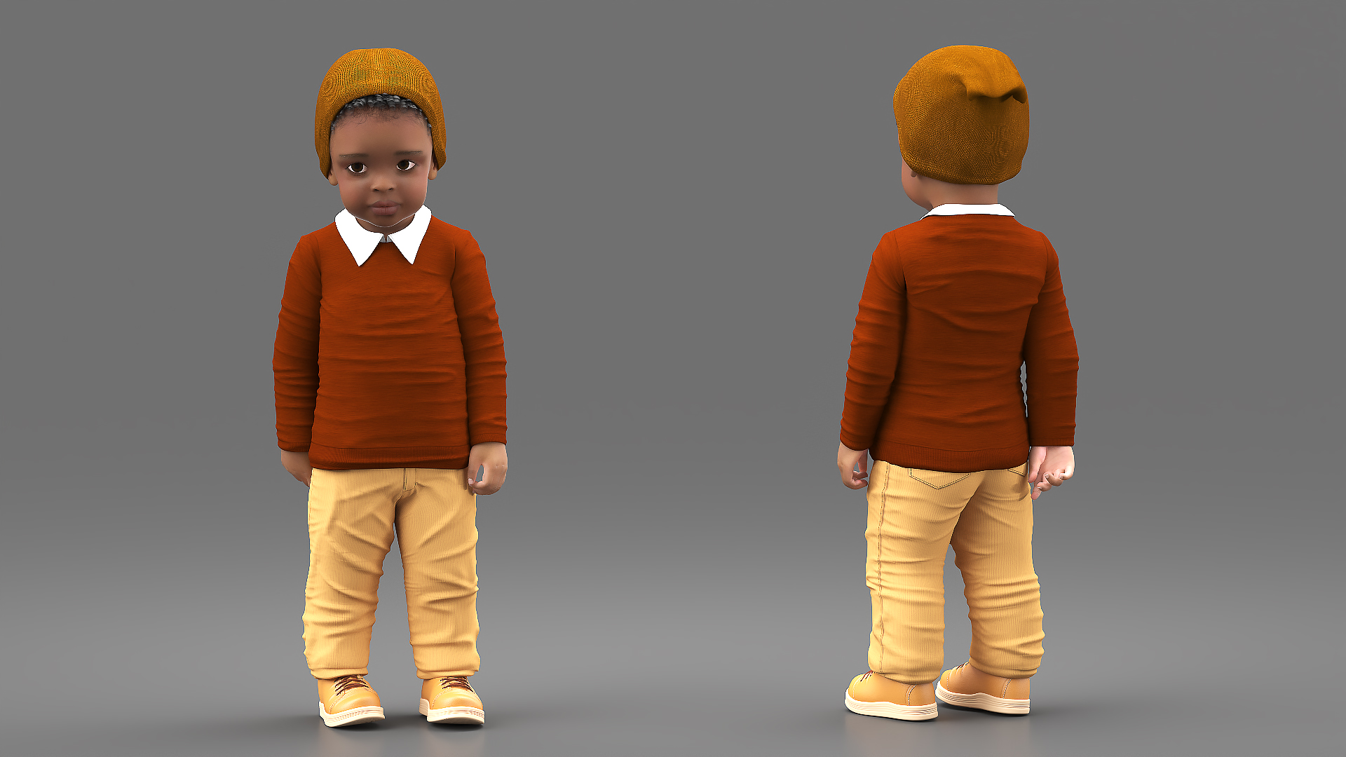 3D model Black Toddler Boy Light Skin Autumn Style Standing