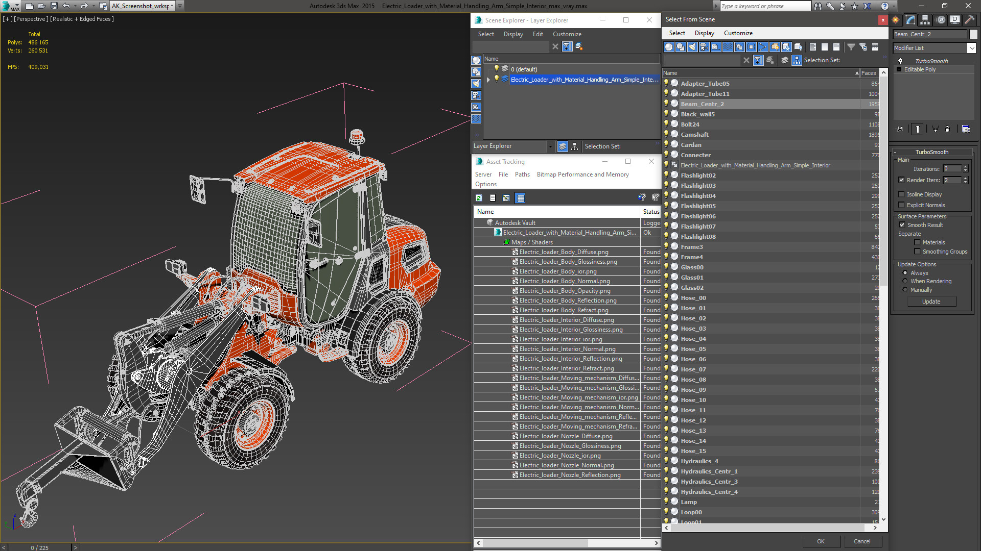 3D Electric Loader with Material Handling Arm Simple Interior model