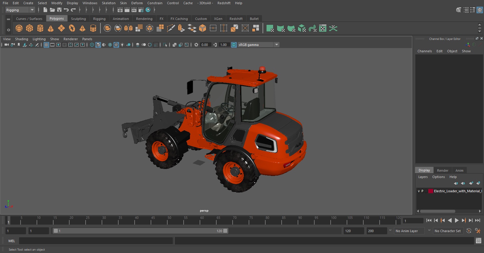 3D Electric Loader with Material Handling Arm Simple Interior model