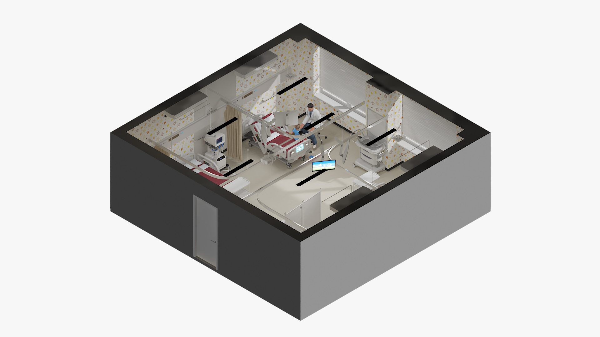 3D Large Pediatric Hospital Ward with People