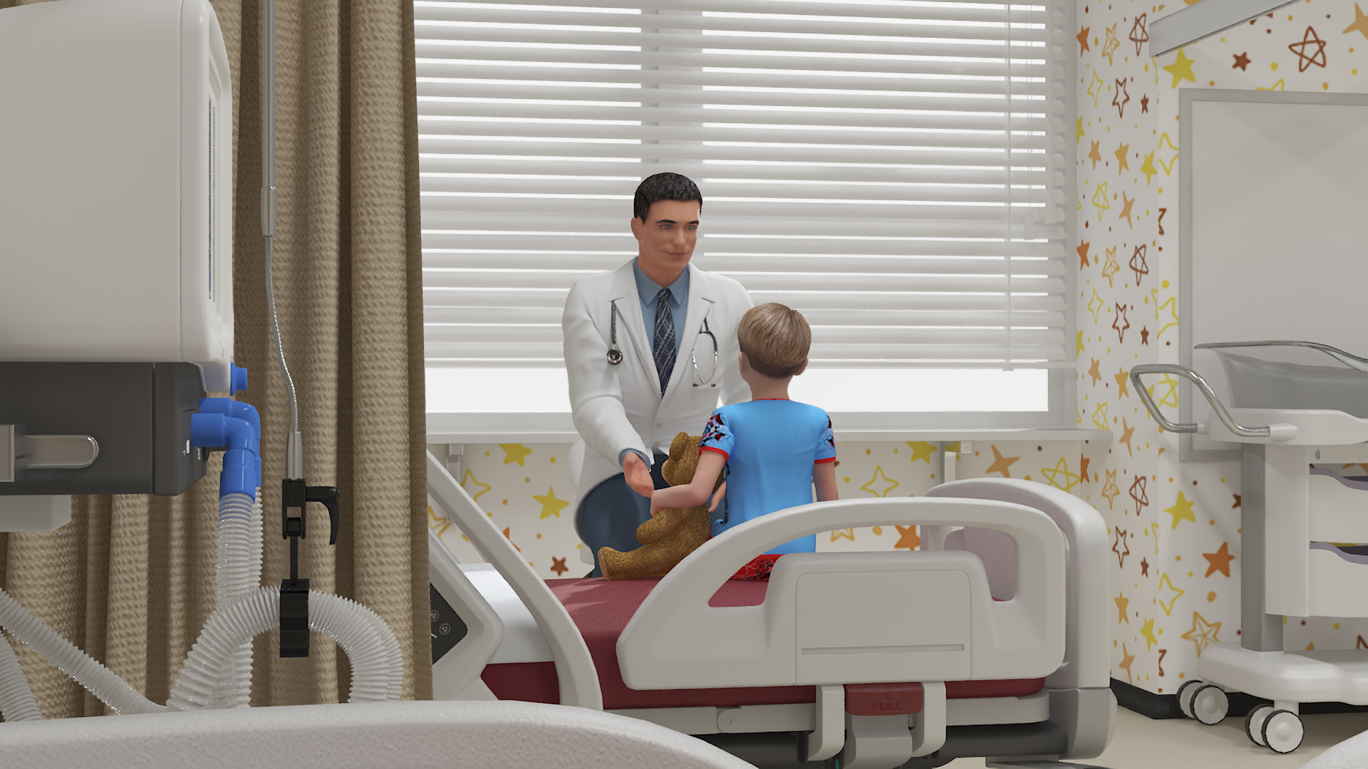 3D Large Pediatric Hospital Ward with People