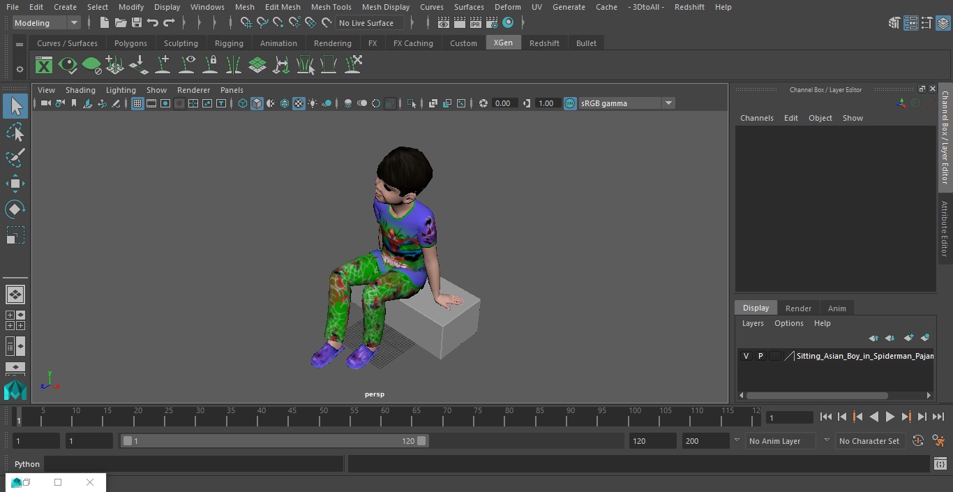 3D Sitting Asian Boy in Spiderman Pajamas model