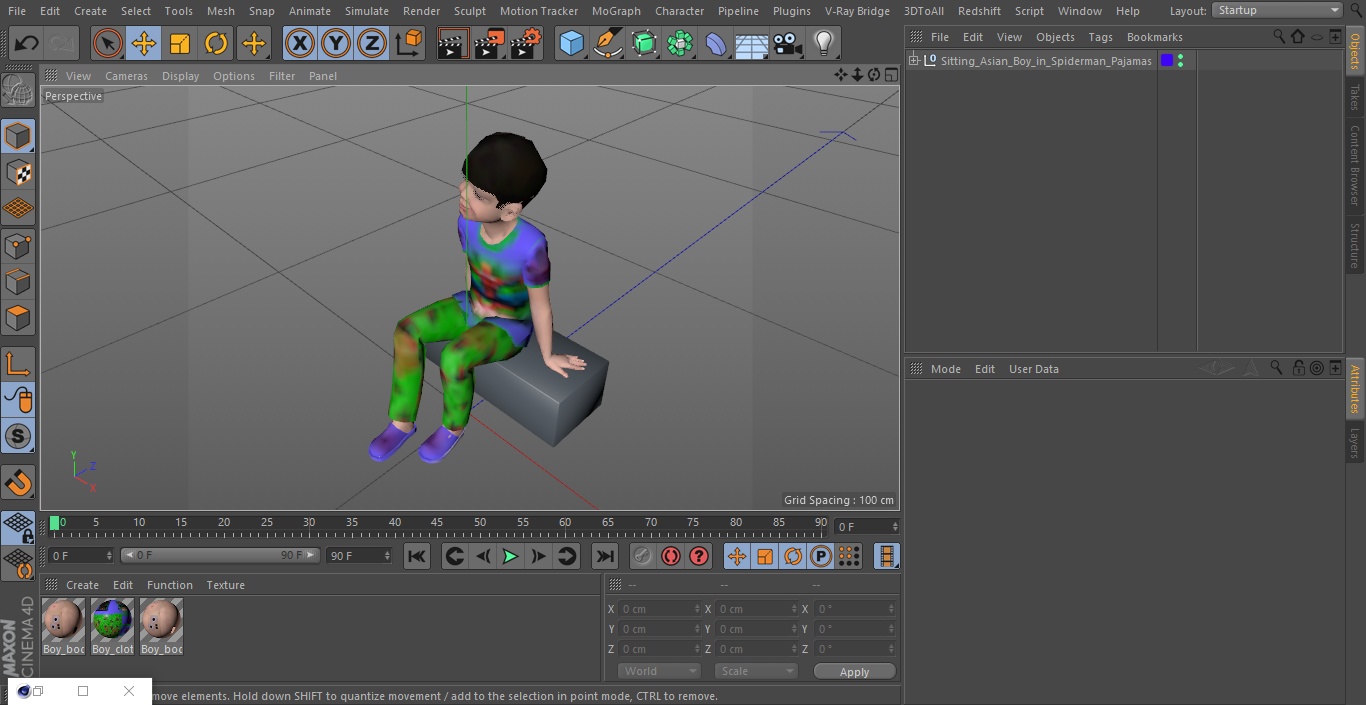 3D Sitting Asian Boy in Spiderman Pajamas model