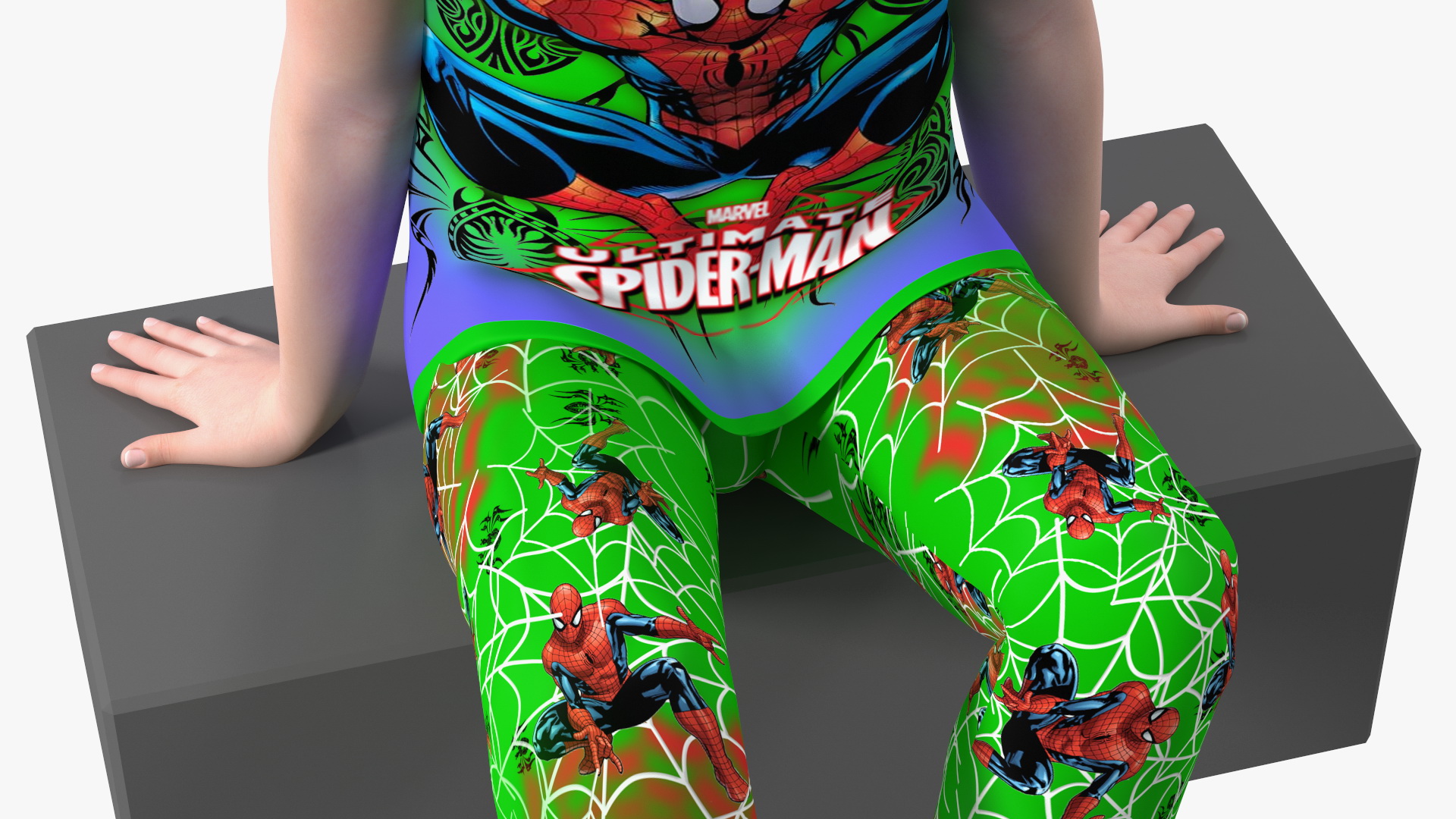 3D Sitting Asian Boy in Spiderman Pajamas model