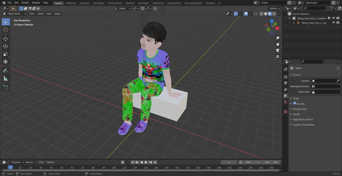 3D Sitting Asian Boy in Spiderman Pajamas model