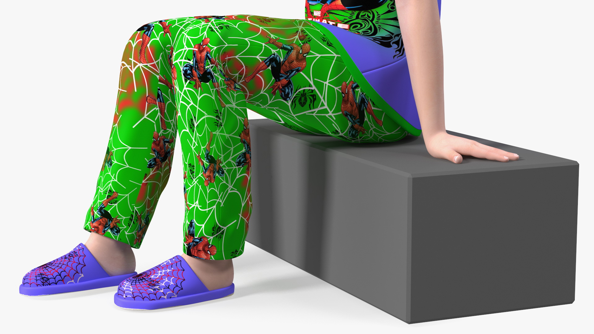 3D Sitting Asian Boy in Spiderman Pajamas model