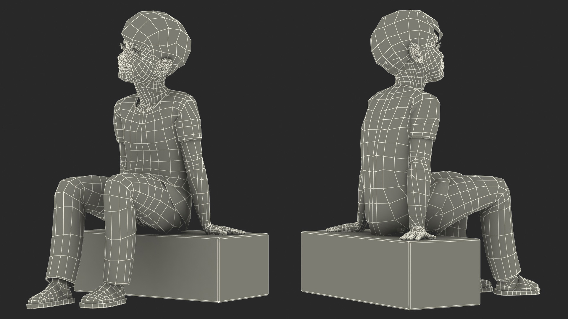 3D Sitting Asian Boy in Spiderman Pajamas model