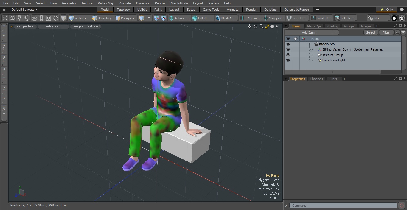 3D Sitting Asian Boy in Spiderman Pajamas model