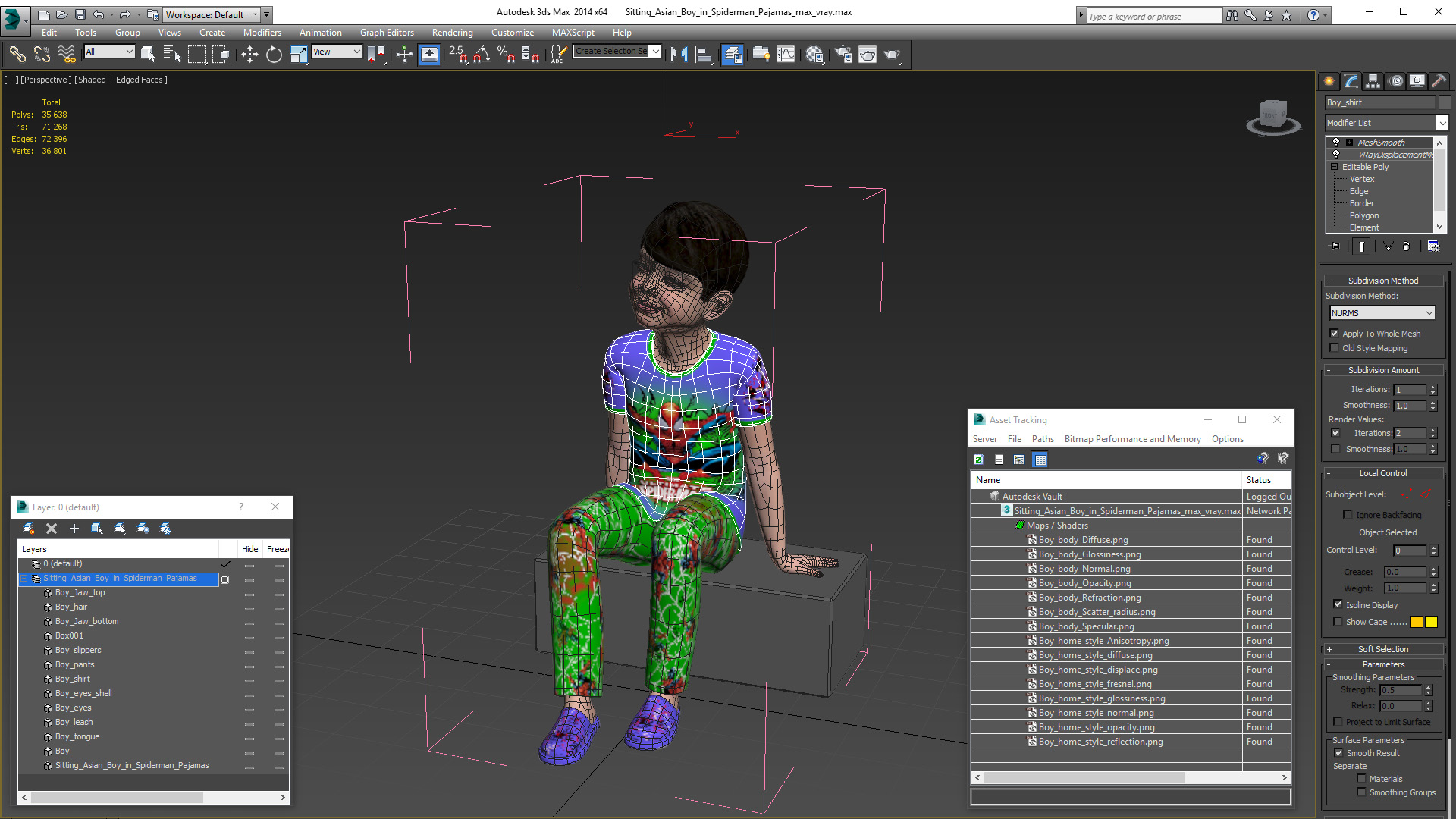 3D Sitting Asian Boy in Spiderman Pajamas model