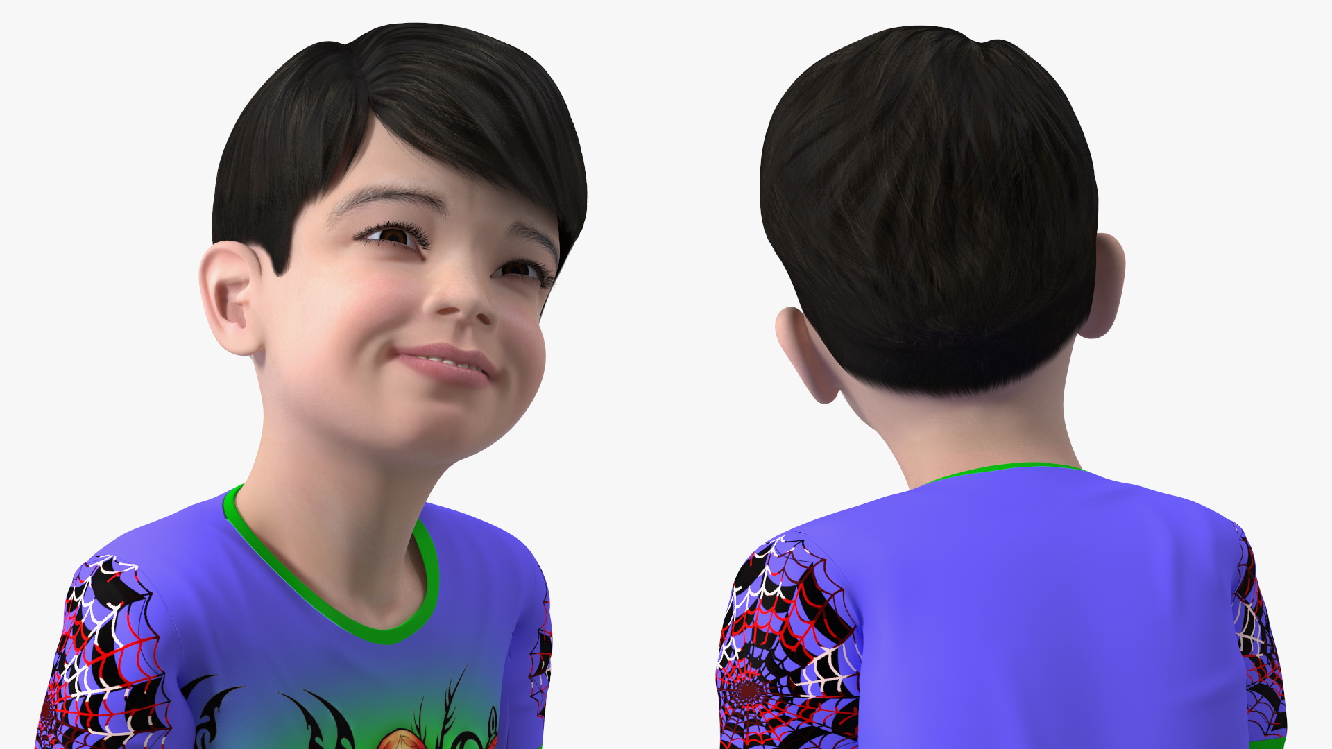 3D Sitting Asian Boy in Spiderman Pajamas model