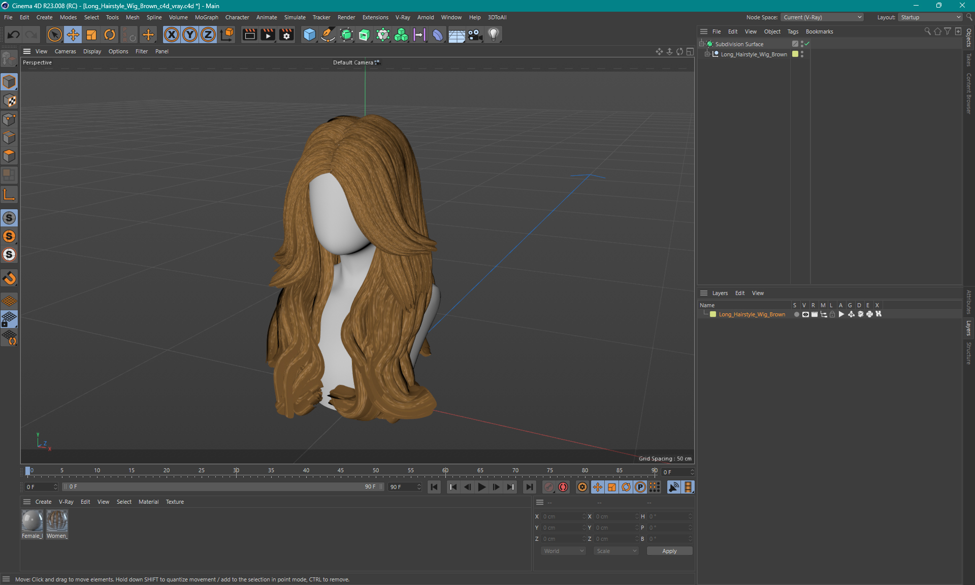 Long Hairstyle Wig Brown 3D model