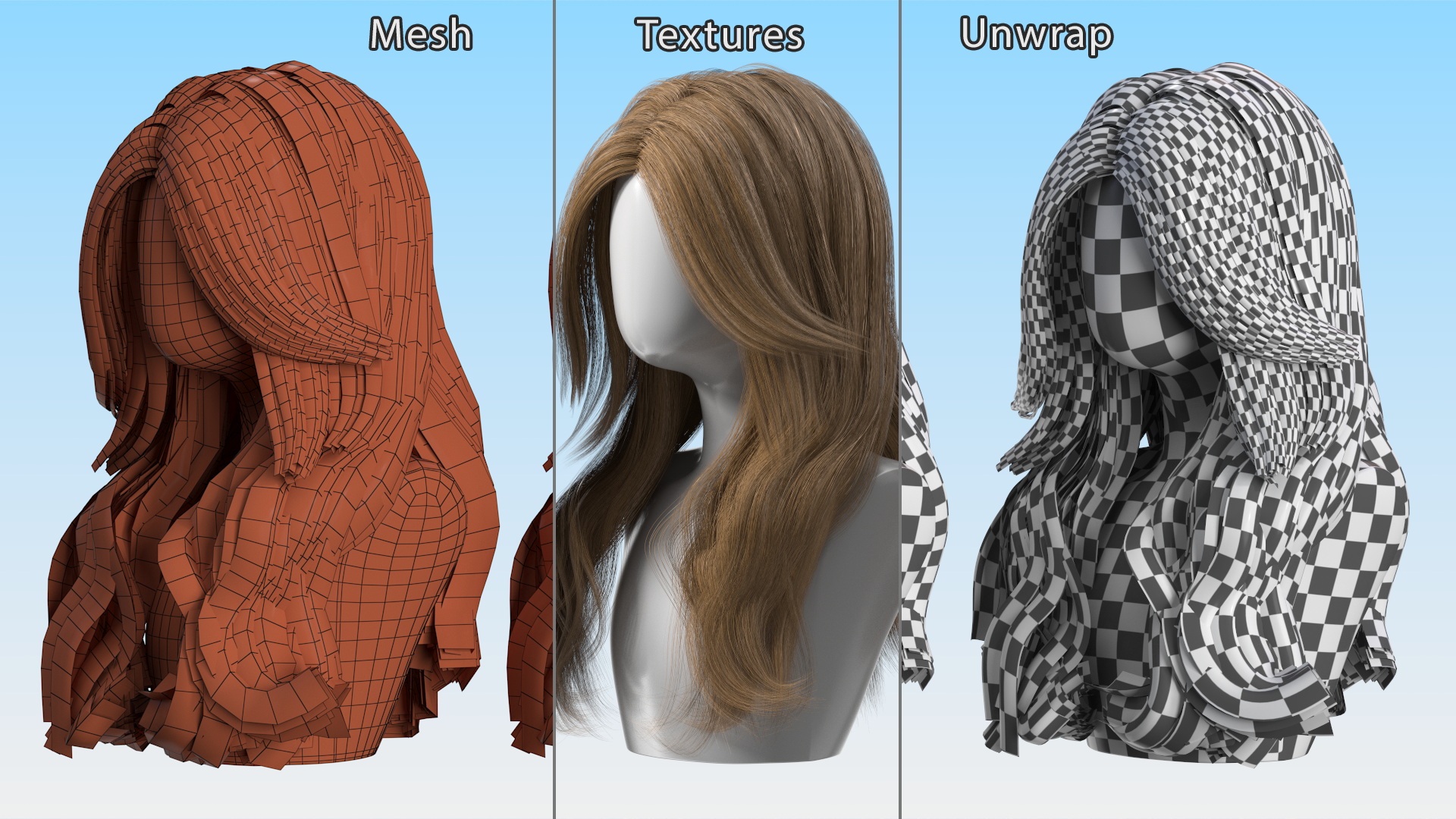 Long Hairstyle Wig Brown 3D model