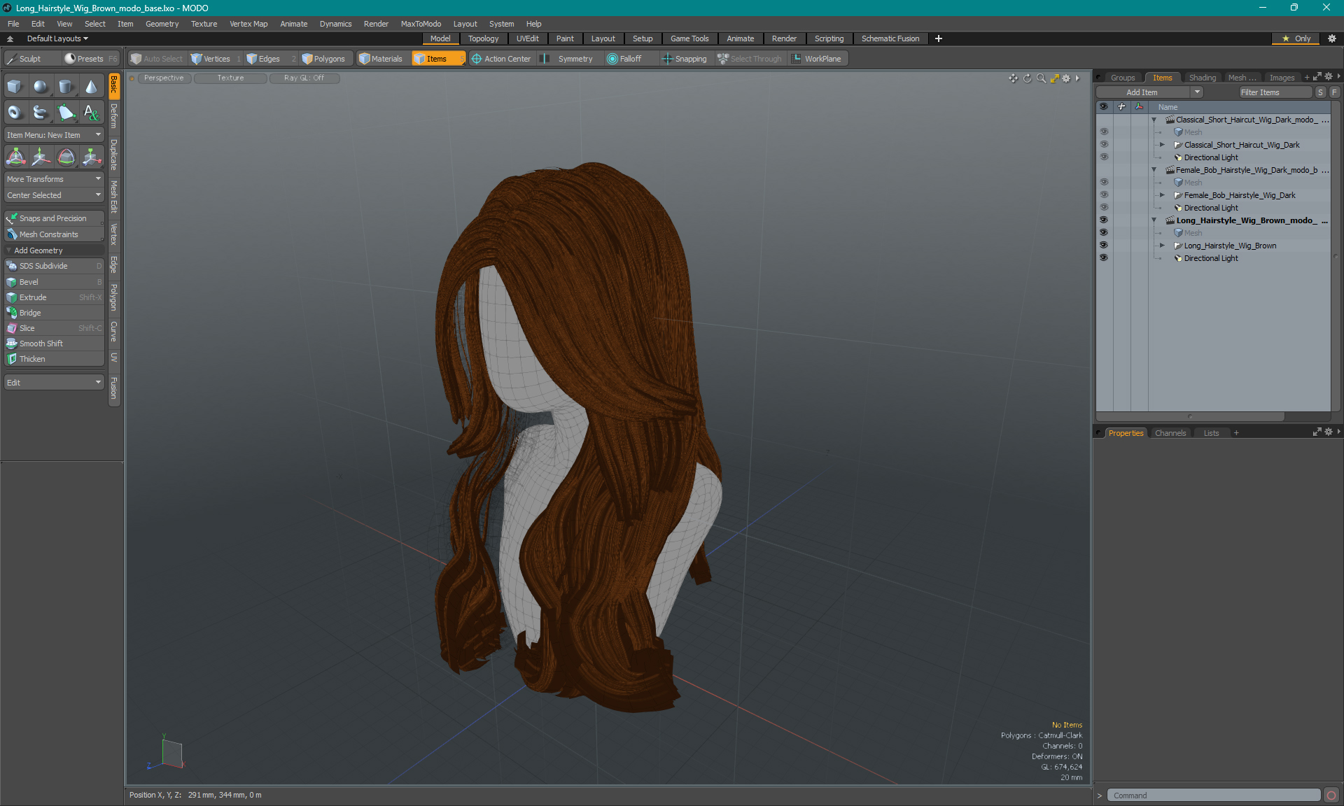 Long Hairstyle Wig Brown 3D model