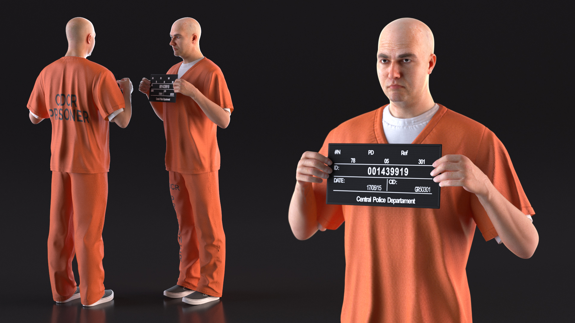 3D Male Prisoner with Mugshot Sign