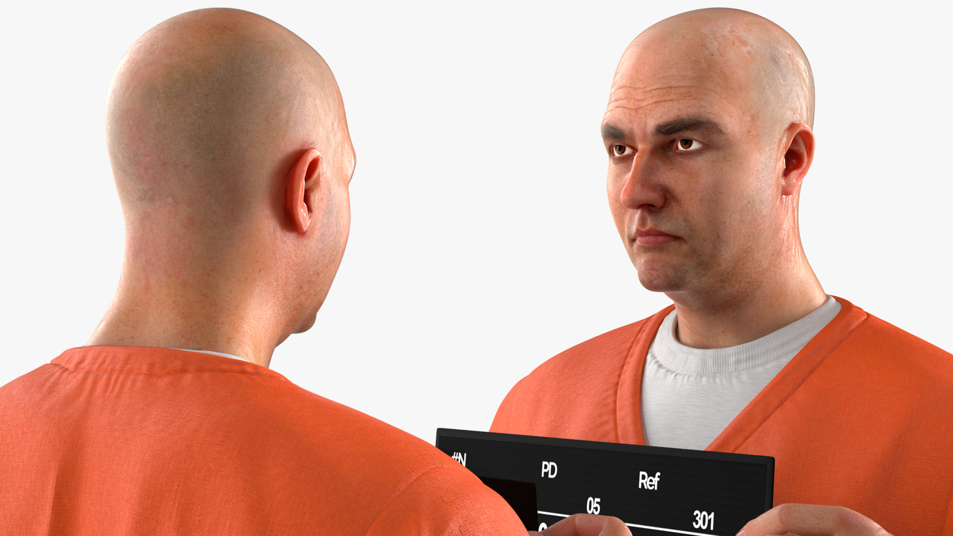 3D Male Prisoner with Mugshot Sign